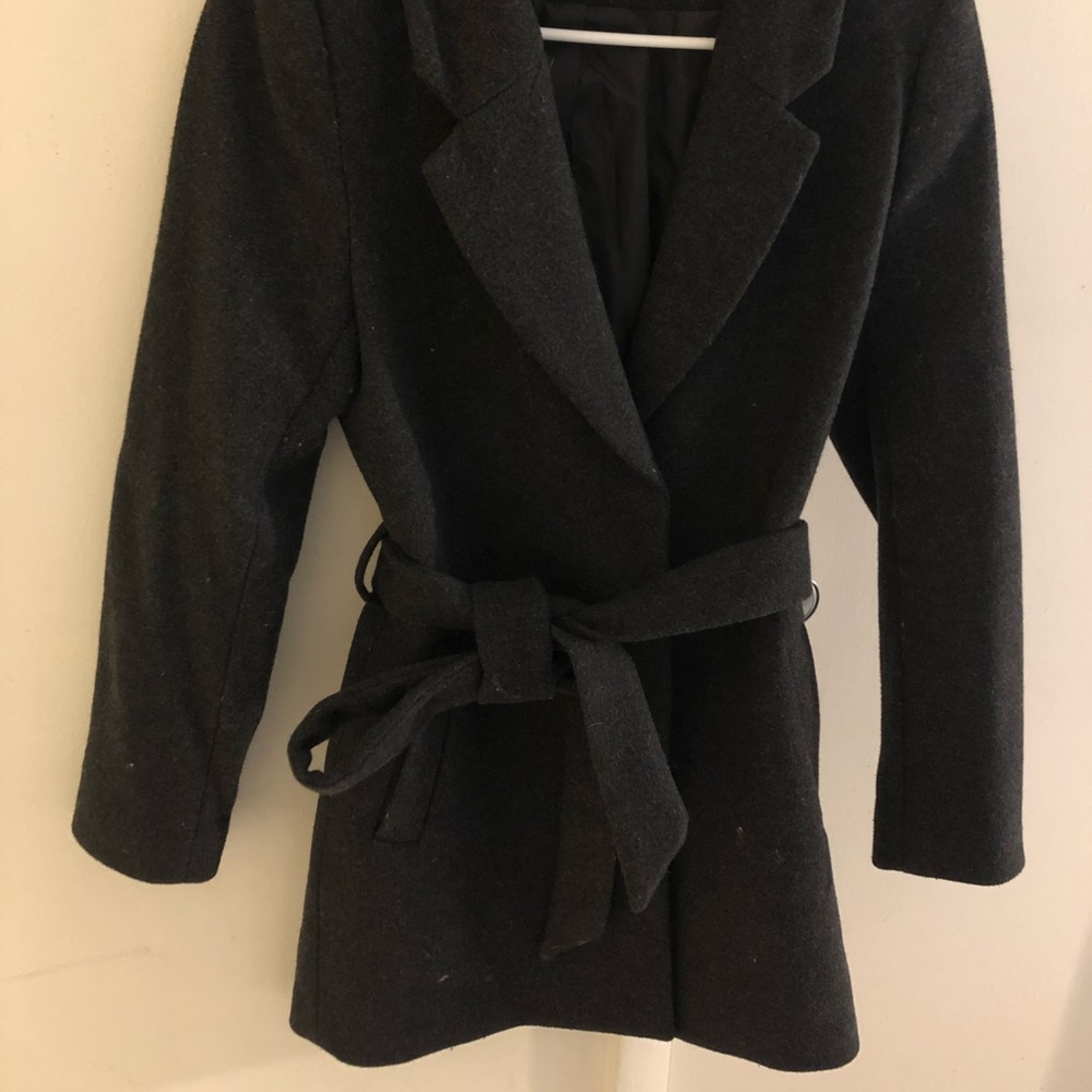 H&M belt tied short wool coat
